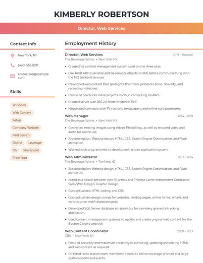 Director, Web Services Resume