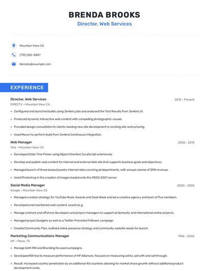 Director, Web Services Resume