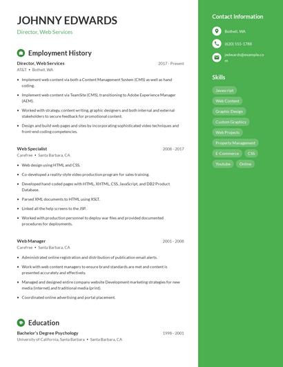 Director, Web Services Resume