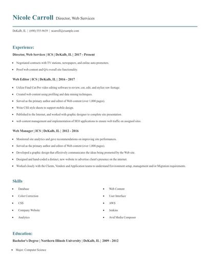 Director, Web Services Resume