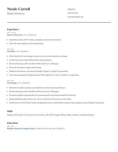 Director, Web Services Resume