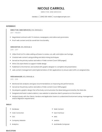 Director, Web Services Resume