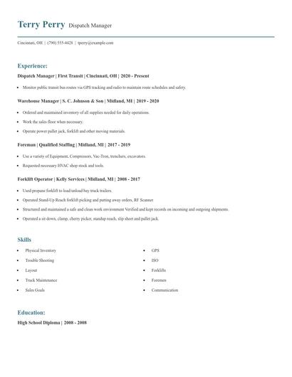 Dispatch Manager Resume