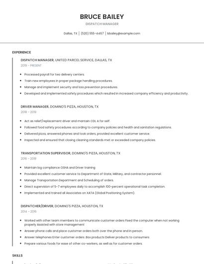 Dispatch Manager Resume