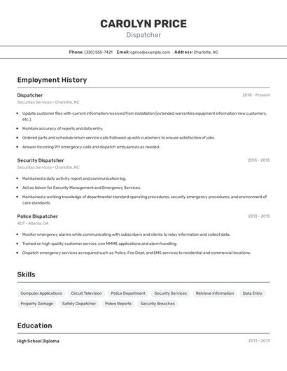 Dispatcher Resume