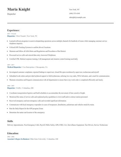 Dispatcher Resume