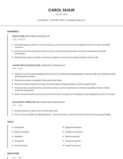 Dispatcher Resume