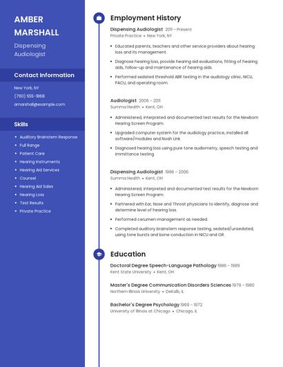 Dispensing Audiologist Resume