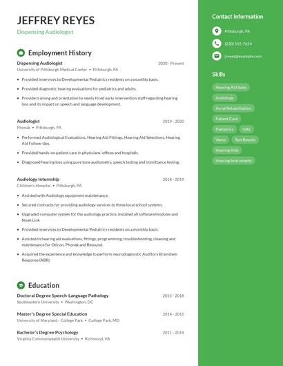 Dispensing Audiologist Resume