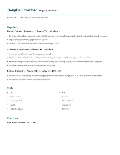 Disposal Operator Resume