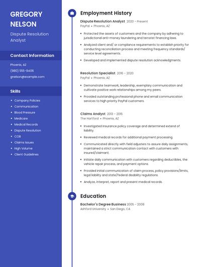 Dispute Resolution Analyst Resume