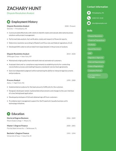Dispute Resolution Analyst Resume