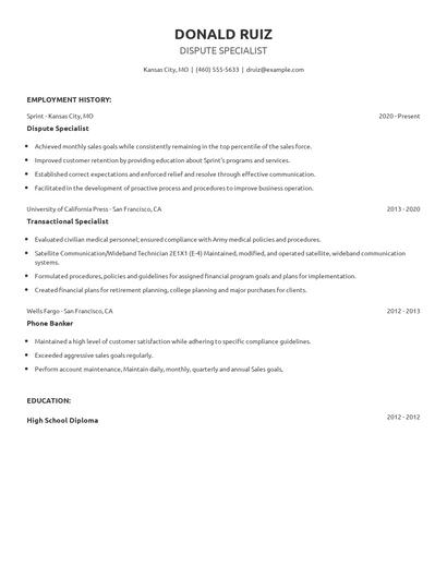 Dispute Specialist Resume