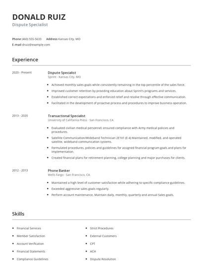 Dispute Specialist Resume