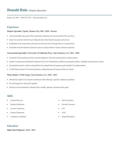 Dispute Specialist Resume