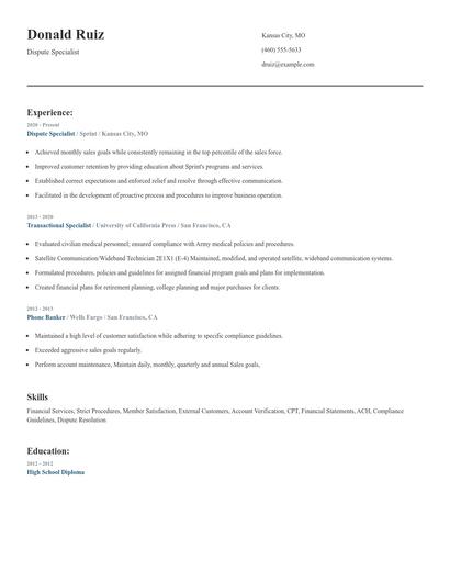 Dispute Specialist Resume