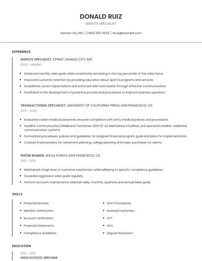 Dispute Specialist Resume