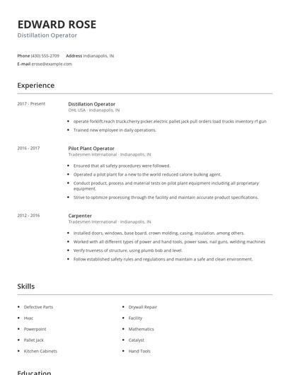 Distillation Operator Resume