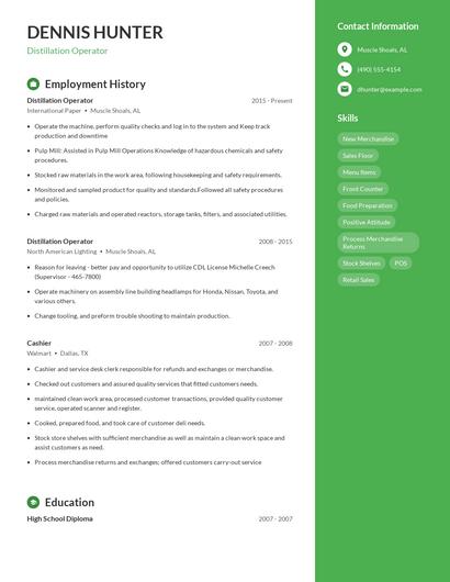 Distillation Operator Resume