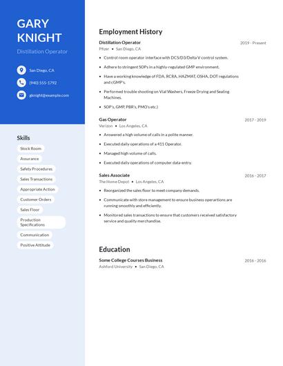 Distillation Operator Resume