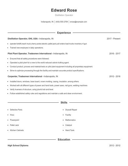 Distillation Operator Resume