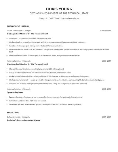 Distinguished Member Of The Technical Staff Resume