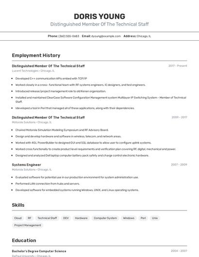 Distinguished Member Of The Technical Staff Resume