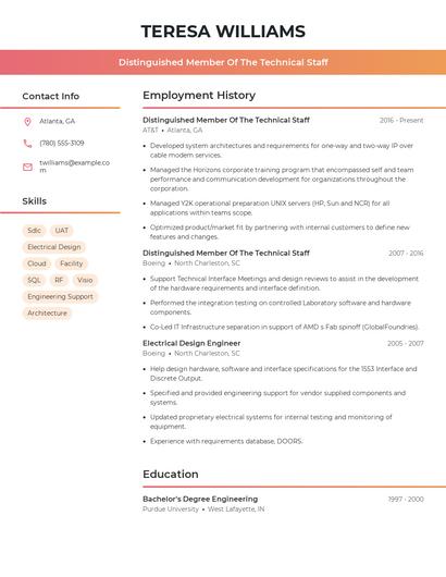 Distinguished Member Of The Technical Staff Resume