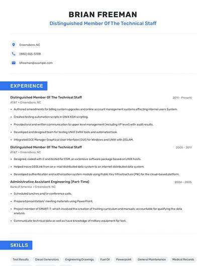 Distinguished Member Of The Technical Staff Resume