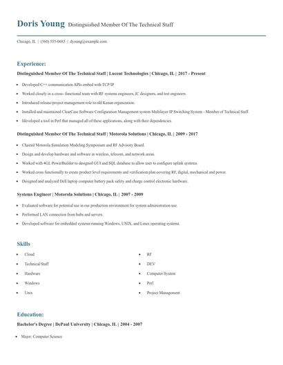 Distinguished Member Of The Technical Staff Resume
