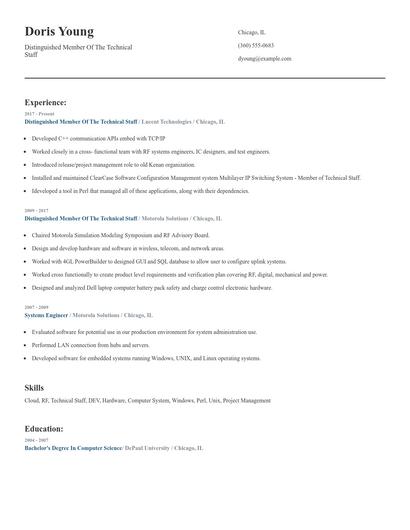 Distinguished Member Of The Technical Staff Resume