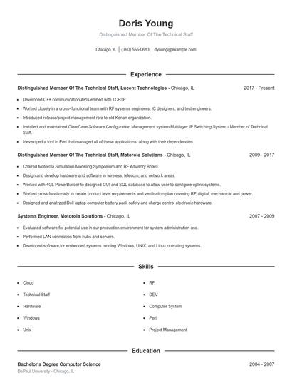 Distinguished Member Of The Technical Staff Resume