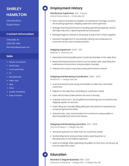 Distribution Supervisor Resume