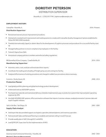 Distribution Supervisor Resume