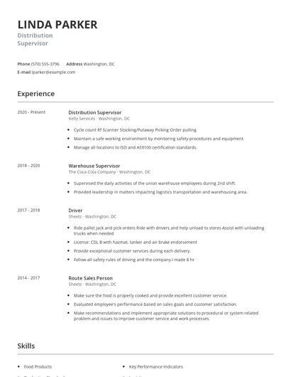 Distribution Supervisor Resume
