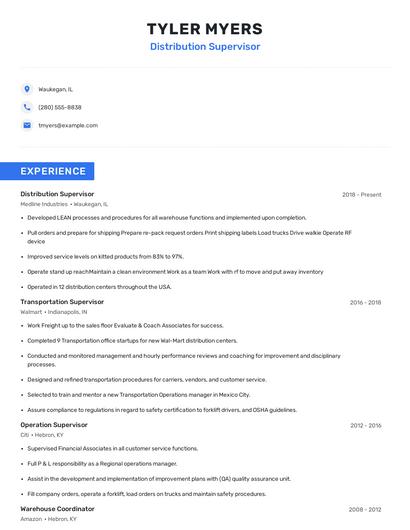 Distribution Supervisor Resume