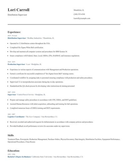 Distribution Supervisor Resume