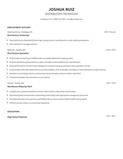 Distribution Technician Resume