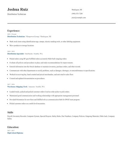 Distribution Technician Resume
