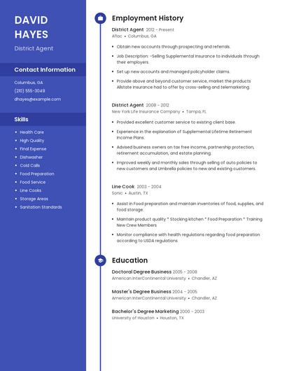 District Agent Resume