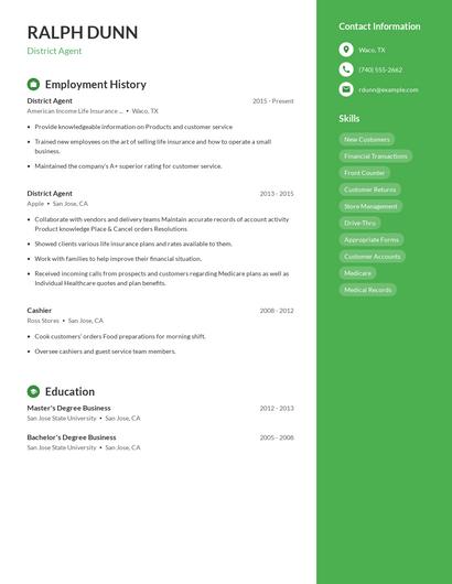 District Agent Resume
