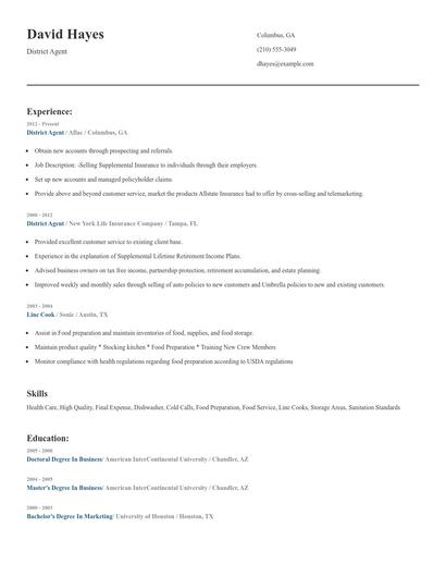 District Agent Resume