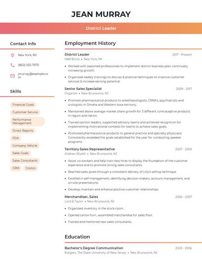 District Leader Resume