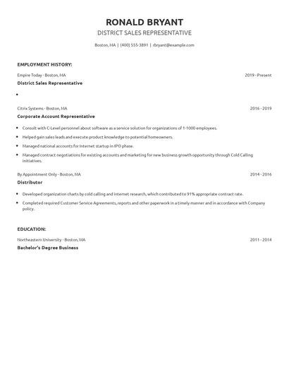 District Sales Representative Resume