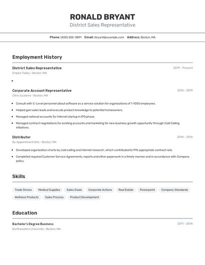 District Sales Representative Resume