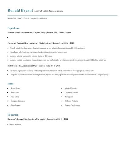 District Sales Representative Resume