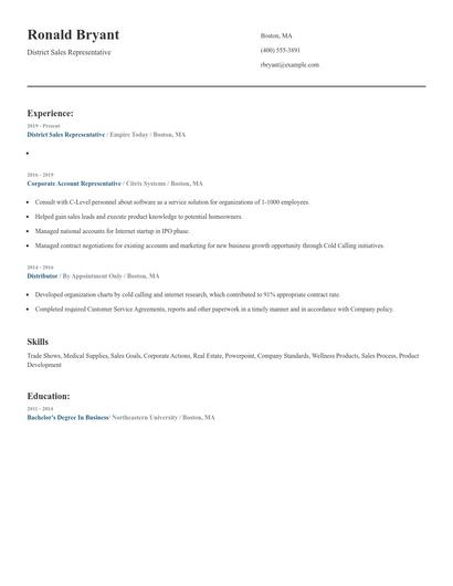 District Sales Representative Resume
