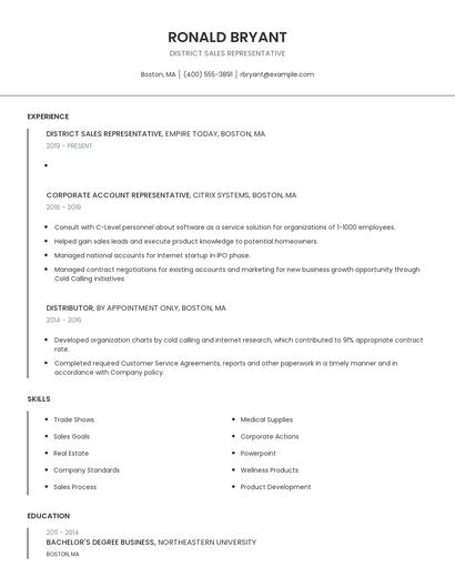 District Sales Representative Resume