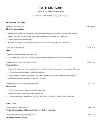 District Superintendent Resume