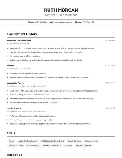 District Superintendent Resume